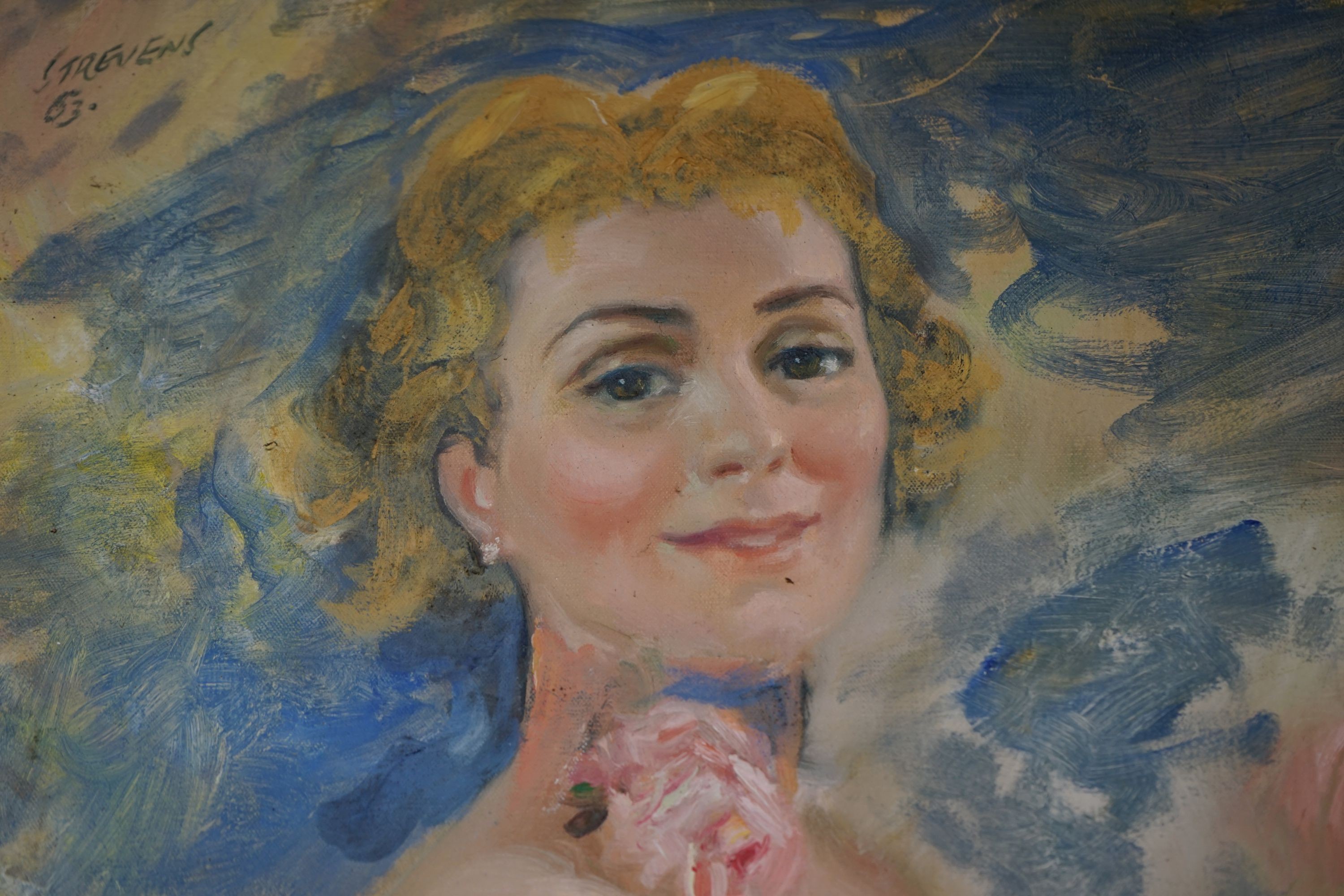 John Strevens (1902-1990), oil on canvas, Portrait of Betty Melgrave, signed and dated '63, and inscribed verso, 50 x 40cm